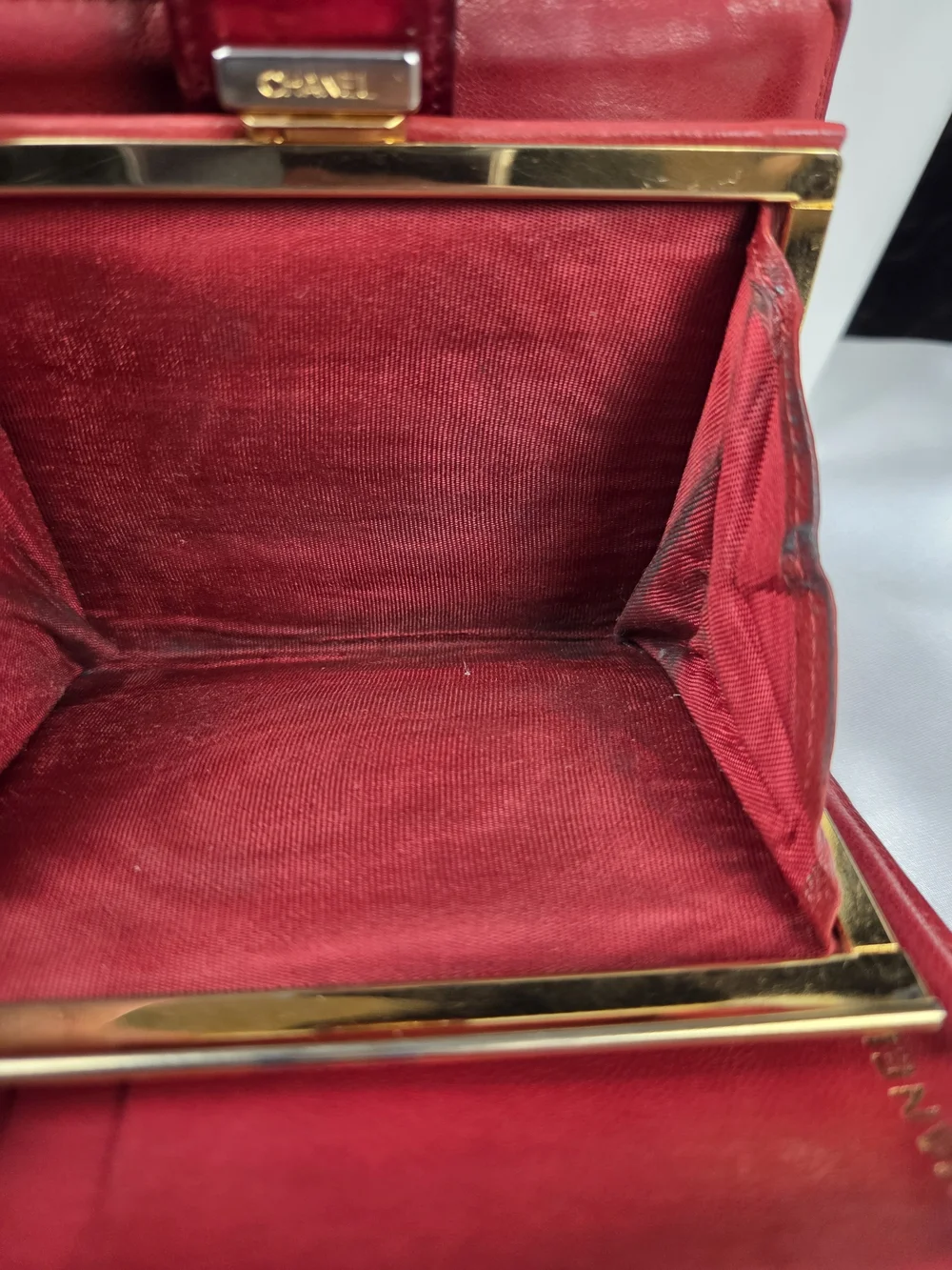 Vintage Chanel Red Patent Leather Oversized CC Kiss Lock Wallet